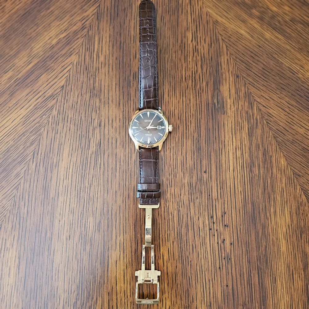 Seiko Gold-Tone Case with Brown Sunburst Dial and Brown Leather Strap